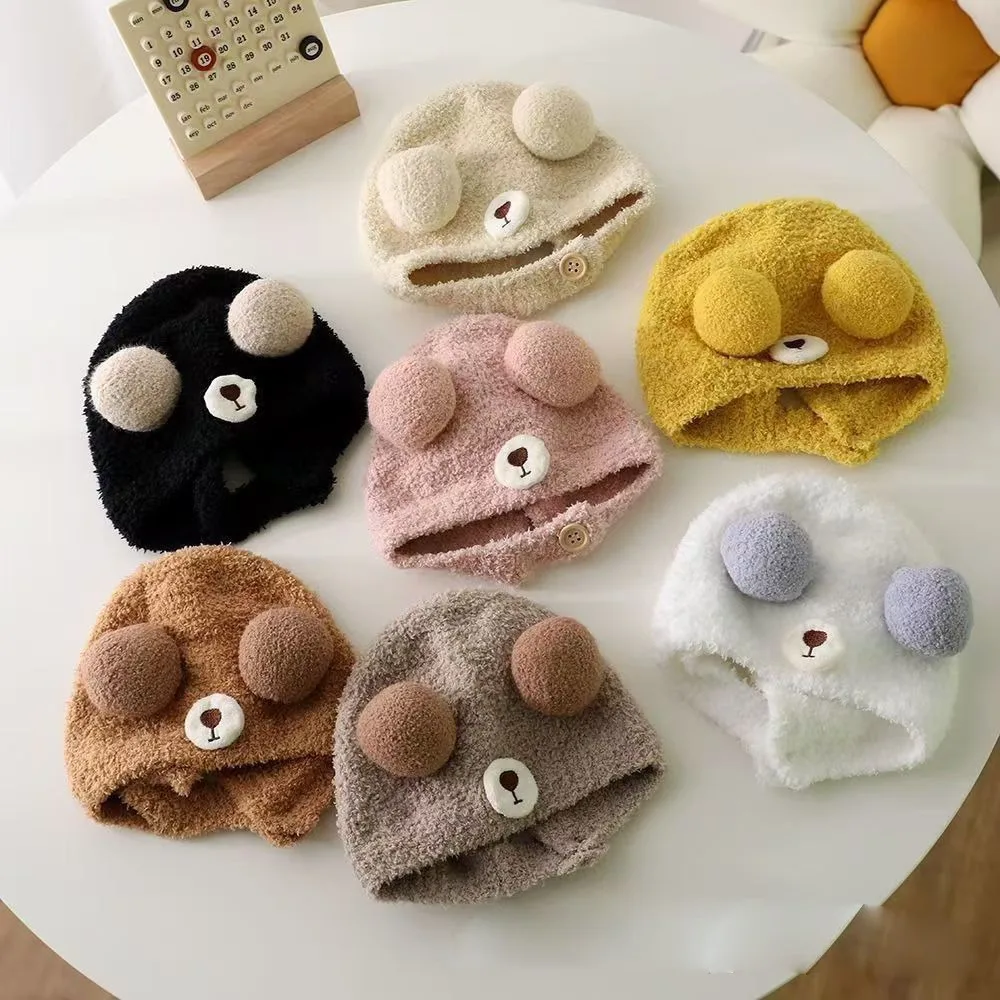 

New Cute Bear Warmer Thickened Bonnet Caps Newborn Winter Warm Warmer Beanie Outdoor