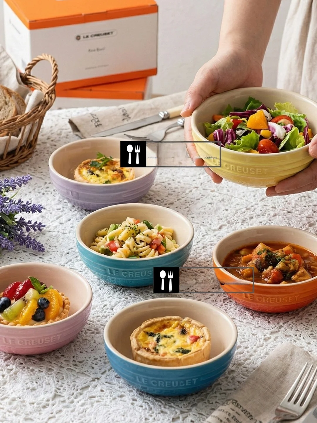 Le Creuset Ceramic Gradient Color Soup Bowl Rice Bowl Noodle Bowl Rainbow Set French Style Daily Use Dishwasher Safe