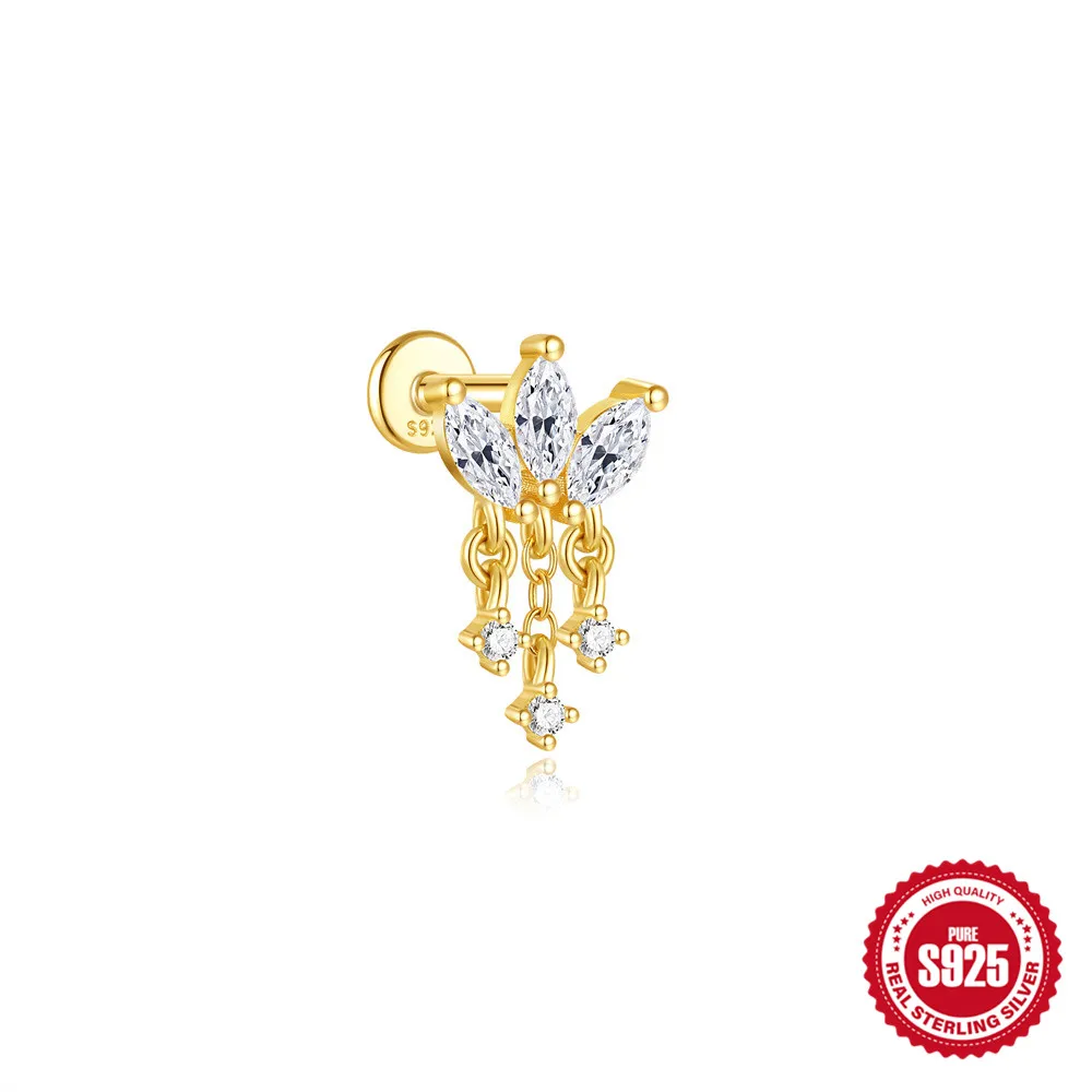 CANNER 1 Stück 925 Silber Glatte Sterne Mond Ohrstecker für Frauen 18 Karat Gold Flachkopf Gewinde Punktion Ohr Knochen Ins Edlen Schmuck