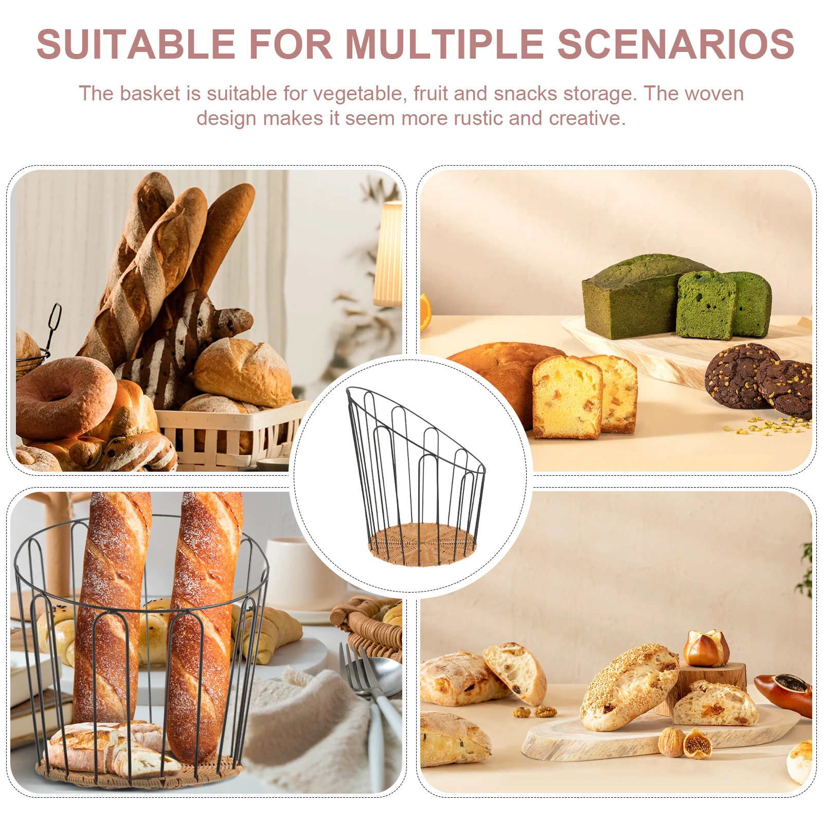 

Baguette Bread Basket Woven Iron Storage Tray European Style PP Material Rustic Home Kitchen Decor Baking Pan Serving