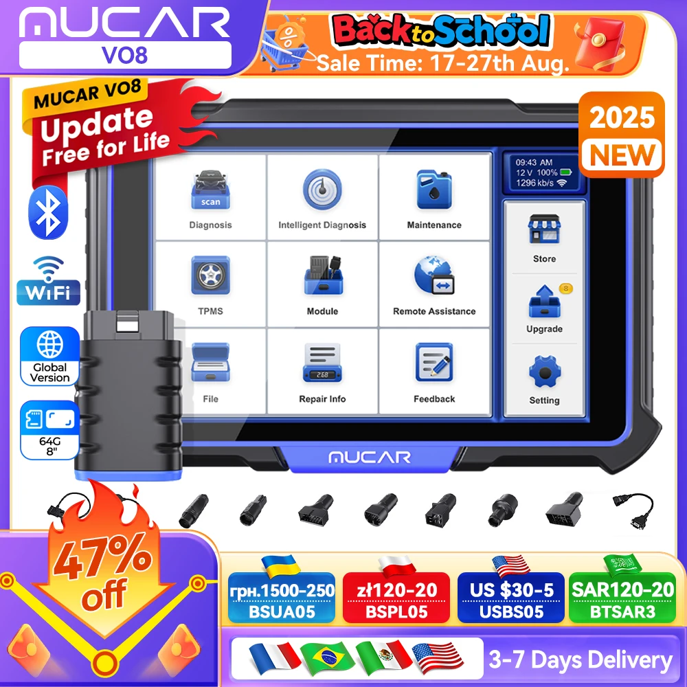 

MUCAR VO8 Professional OBD2 диагностический инструмент Полная диагностика системы Кодирование ЭБУ Активный тест 34 сброса пожизненно Бесплатное обновление