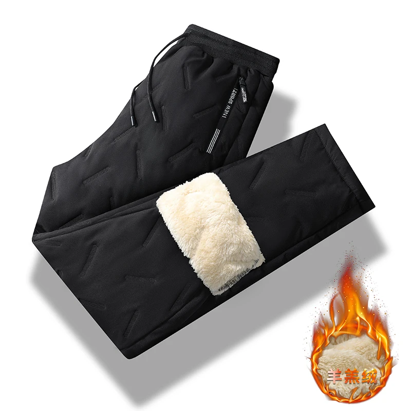 Winter Men Pant Cashmere Thicken Fleece Windproof Sweatpants Men Joggers Cotton Warm Pants Male Waterproof Thermal TrousersWinte