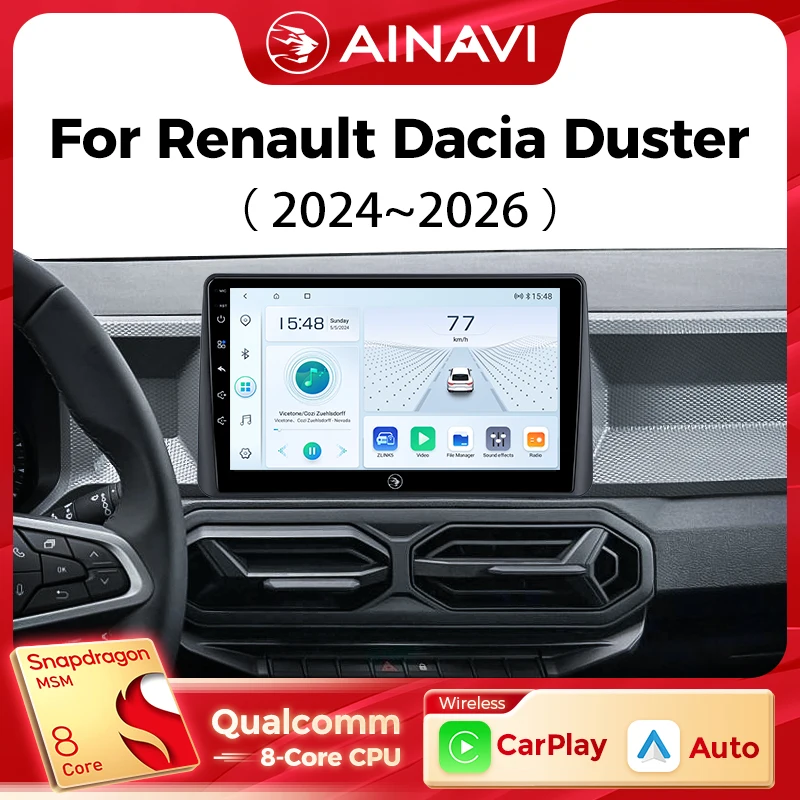 Ainavi Autoradio Für Renault Dacia Duster 2024 2025 2026 Drahtlose Carplay Android Auto Auto Stereo Multimedia Player 4G DSP 48EQ