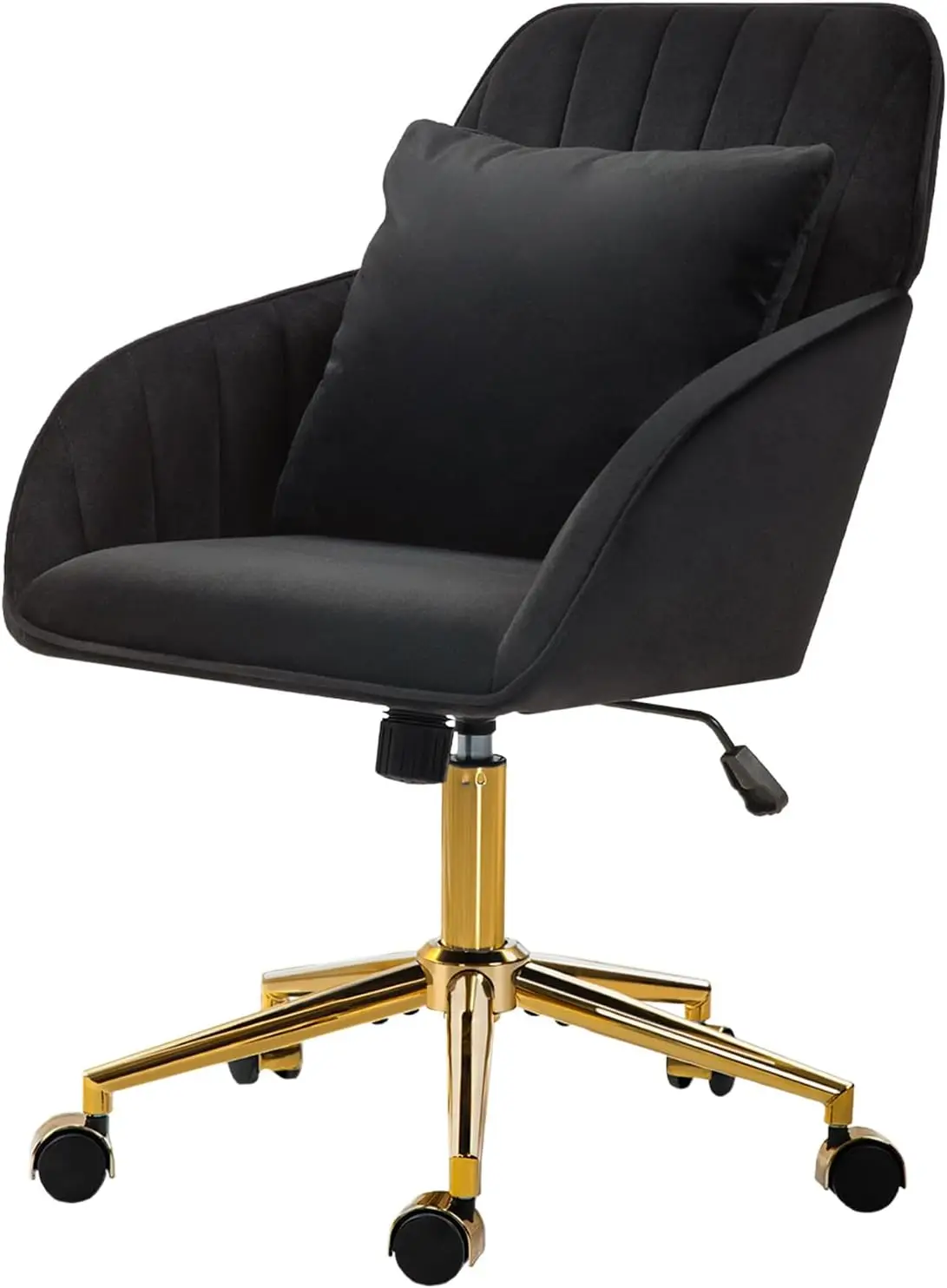 

Modern Home Office Desk Chair, Comfy Velvet Upholstered Vanity Chair With Pillow, Adjustable Height Armchair With Swivel Wheels
