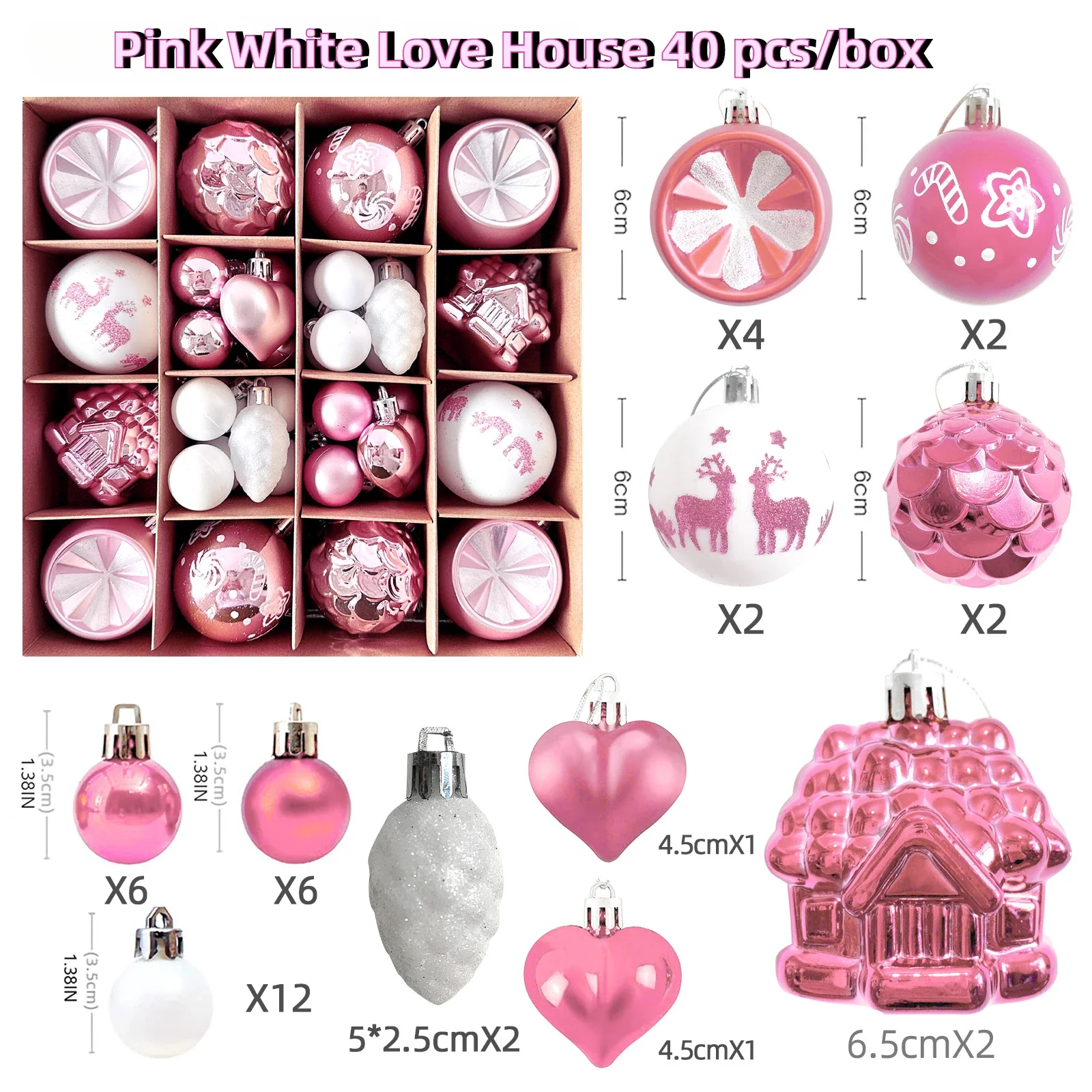 

40pcs Christmas Ball 3-6cm Electroplated Plastic Ball Shaped Painting Different Gifts Christmas Tree Pendant Ornaments