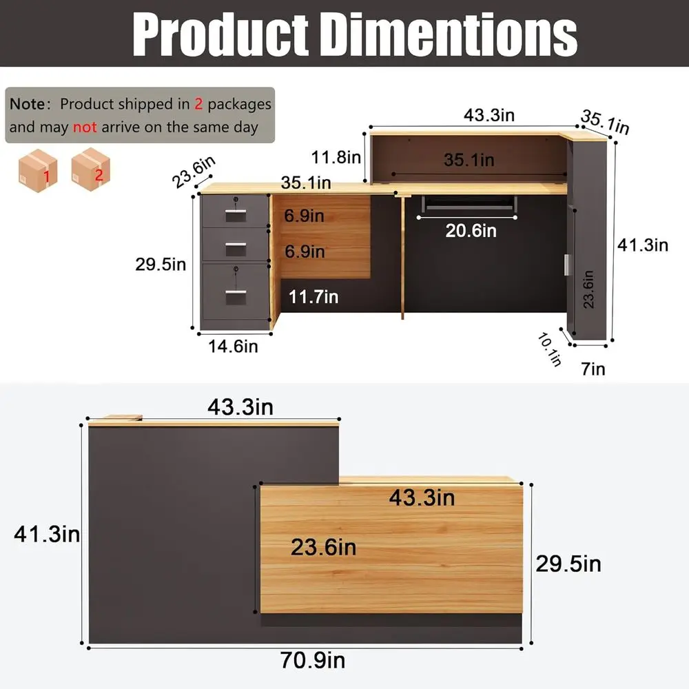 L-Shaped Retion Desk with Lockable Ders, Adjustable ile Cabinet & Keyboard Tray, ern ront Counter or Oice, Sn, or Lobby (Right-L