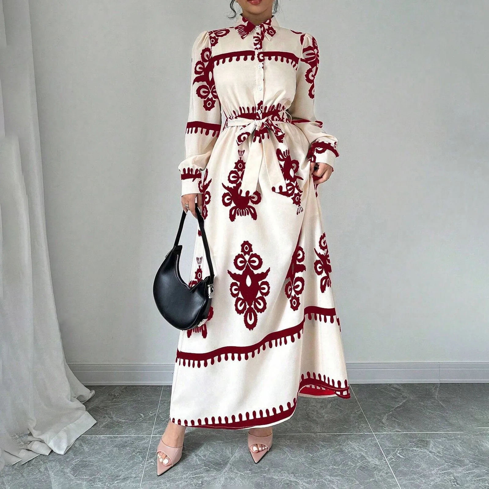 Damska sukienka z długim rękawem, z klapami, zapinana na guziki, obcisła, seksowna, na imprezę do klubu nocnego, z paskiem, w stylu bohemy, letnia sukienka damska, sukienka w kwiaty.