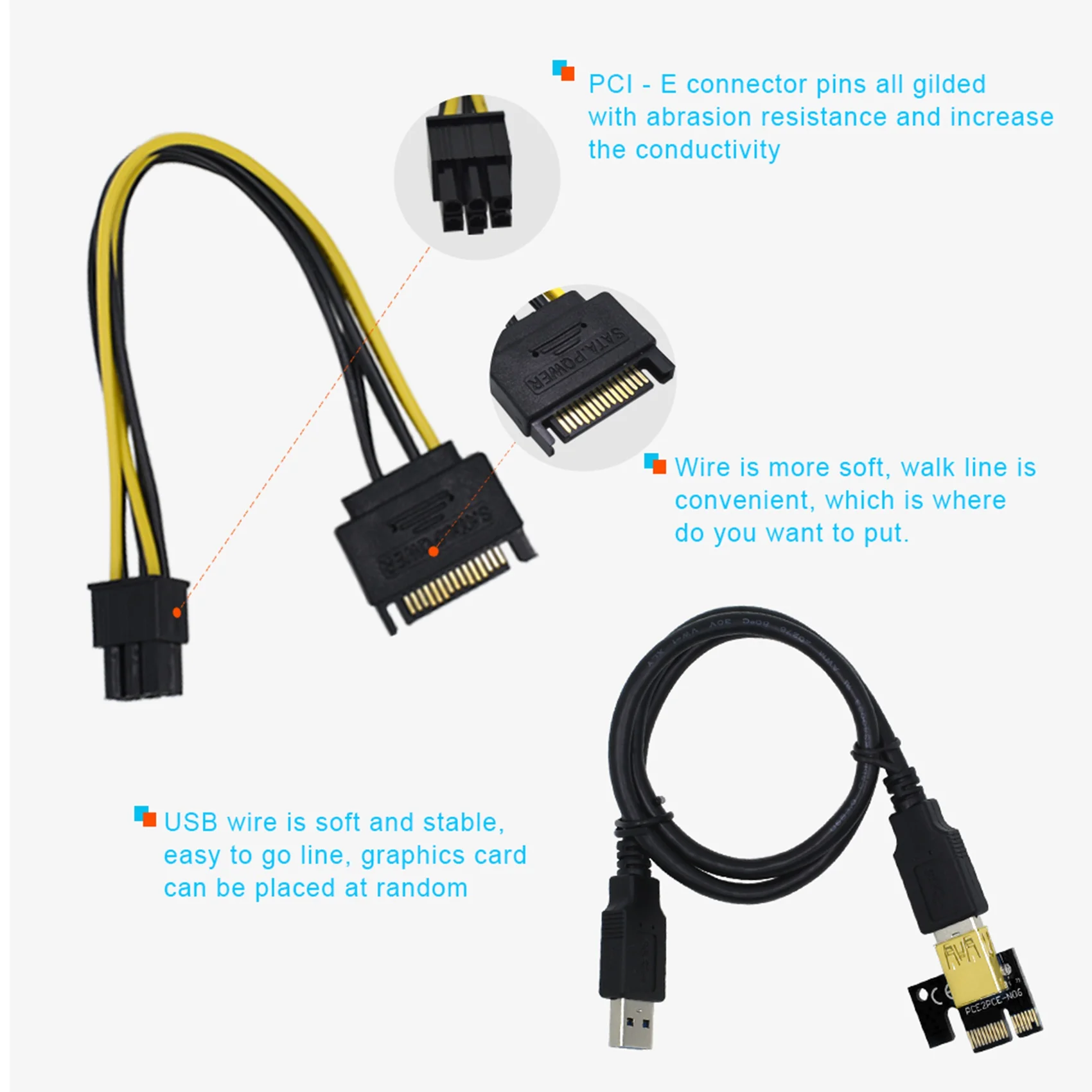 Imagem -04 - Riser 009c Plus Pci-e Riser para Placa de Vídeo Adaptador Pci Express Molex 6pin Cabo Sata para Usb 3.0 x1 X16 5pack