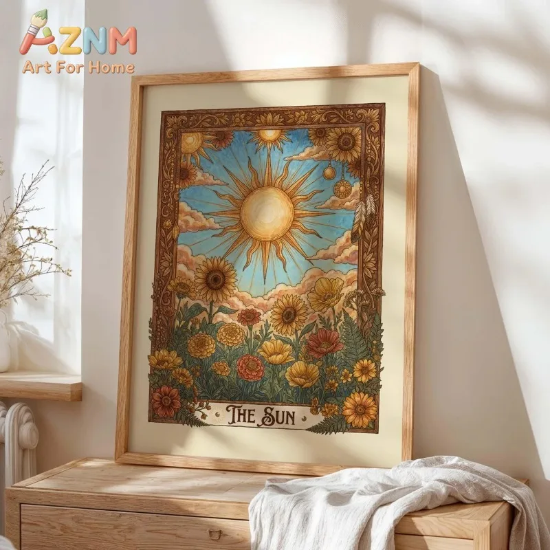 1/3pcs Lotus Sun Moon Star Tarot Canvas Prints Poster Boho Botanical Crescent Art Prints Home Decor Art Poster Ramadan Gifts