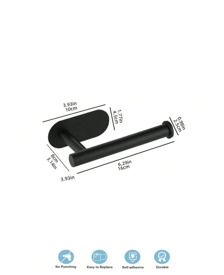 1pc Bathroom Toilet Paper Holder, Self-Adhesive Stainless Steel Roll Paper Holder, Tissue Holder, Perforated Wall Mounted Toilet view 3