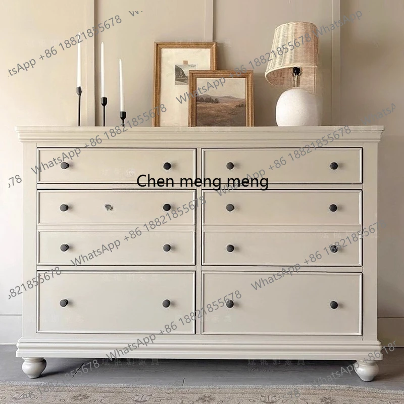 

French retro beige chest antique living room storage bedroom entrance cabinet