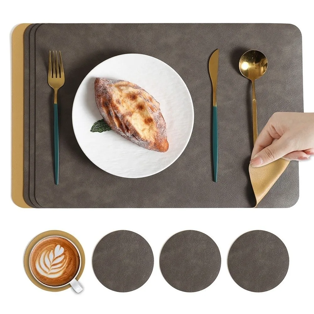 Luxury Placemat Waterproof Double Layer Western Food Mat Leather Heat-Resistant Hotel Insulation Mat Dinning Table Decoration