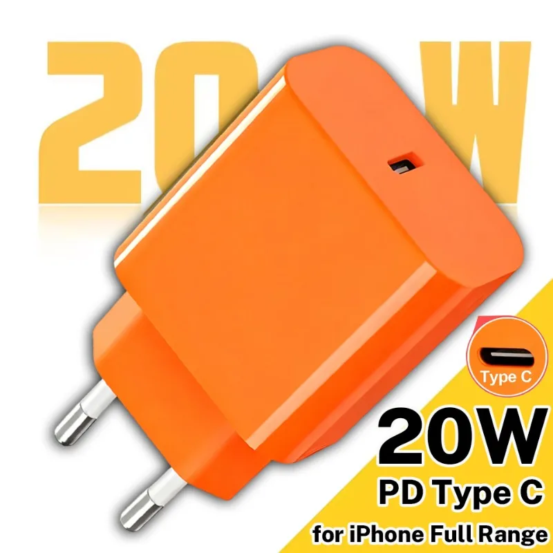20W EU Type C Phone Charger Plugs for iPhone 17 ProMax Quick Charging Wall Charger Block for IPhone 16 15 14 13 12 11 10 9 8