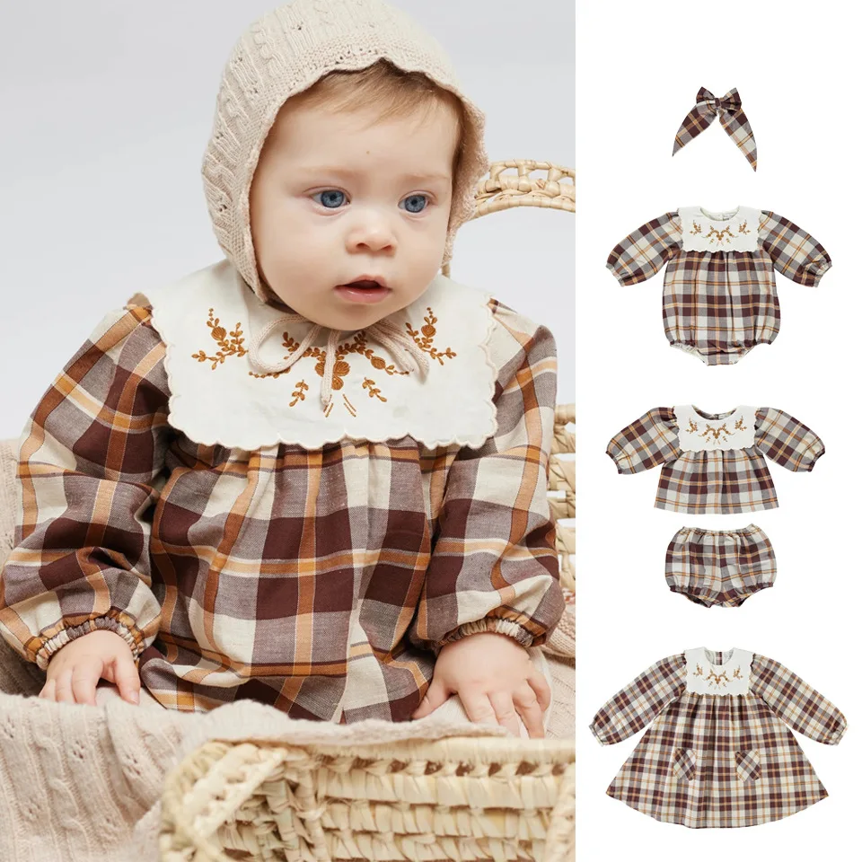 

2023 Winter bebe-organic Be O Girls Flower Plaid Velvet Dress Cute Print Long Sleeve Princess Baby Toddler Cotton Suit Clothes