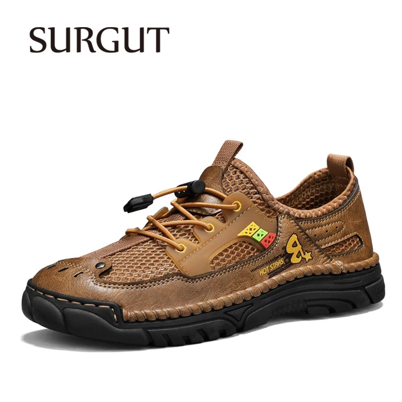 SURGUT Summer Men Casual Shoes Handmde Breathable Cool Comfortable Shock-Absorbing Sole Big Size 38-46