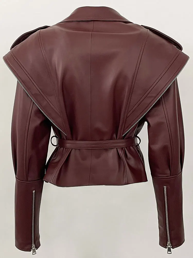 2025 سترة جلد الغنم الحقيقي تصميم السائق سترة جلدية الخريف الكتف سترات من الجلد سيدة سترة جلدية حقيقية النساء #4