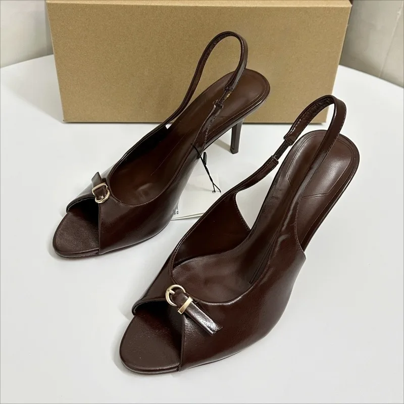 

Patent Leather High Heels Women Shoes Sexy Open Toe Metal Buckle Belt Brand Designer Large Size Stilettos Ladies Modern Sandals