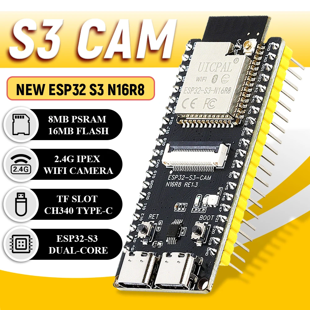 ESP32-S3 Development Board with 2.4G Wifi Module for Camera Module OV2640 8MB PSRAM 16MB FLASH ESP32-S3 N16R8 CAM Type-C