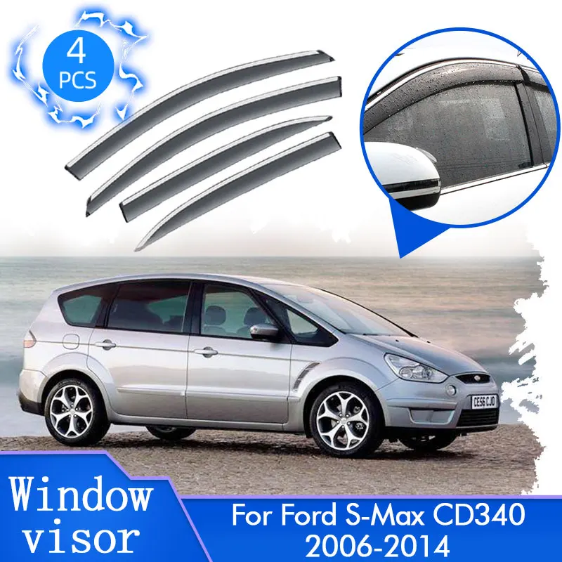 For Ford S-Max S Max SMax CD340 2006~2014 Rain Sun Windows Visors Door Deflectors Cover Trim Protector Shades Auto Accessories