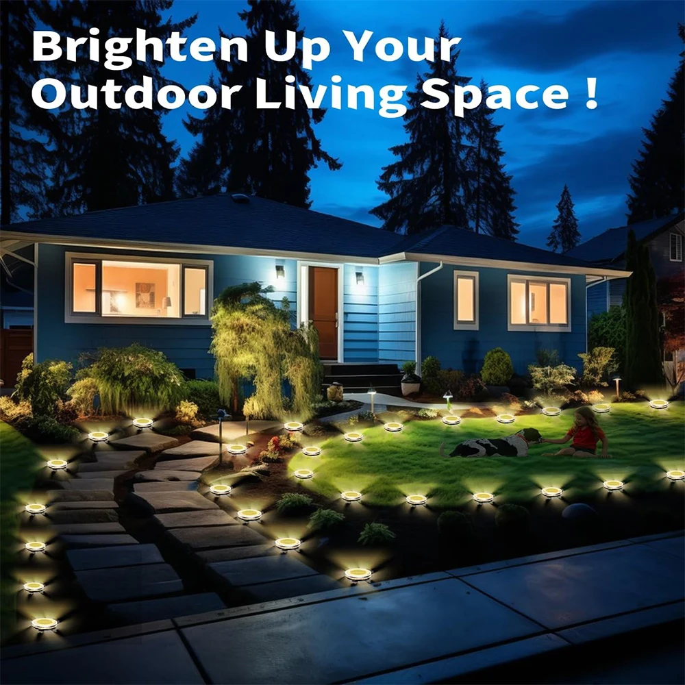 D5 Solar Ground Lights Outdoor 8LED Outdoor Waterproof IP65 Upgraded Solar Garden Lights +4 Side Light Solar Powered Disc Light