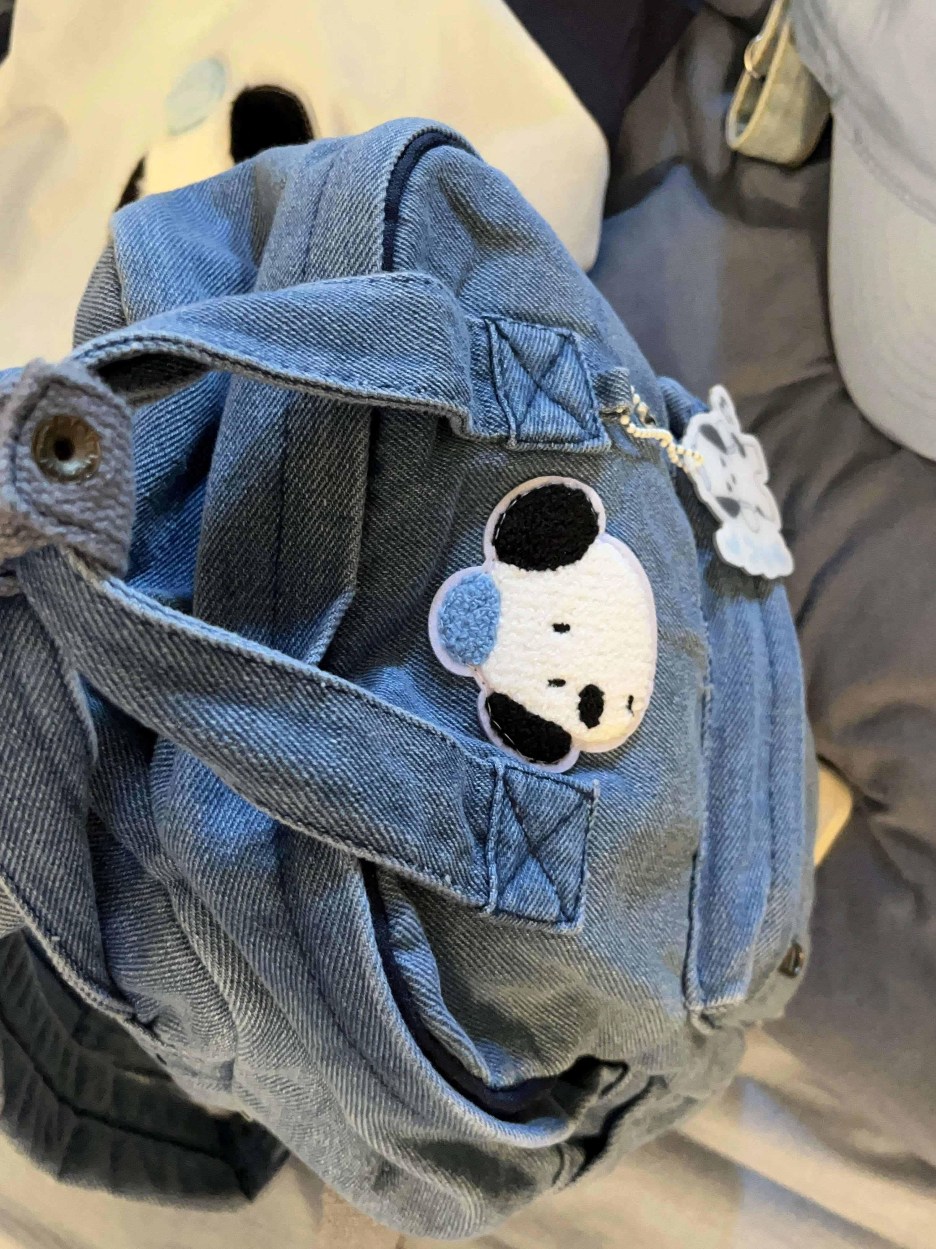 Miyagawa Retro Cartoon Dog Towel Embroidered Denim Blue Small Casual Backpacks Outdoor Versatile Causal Jeans Mini Backpack