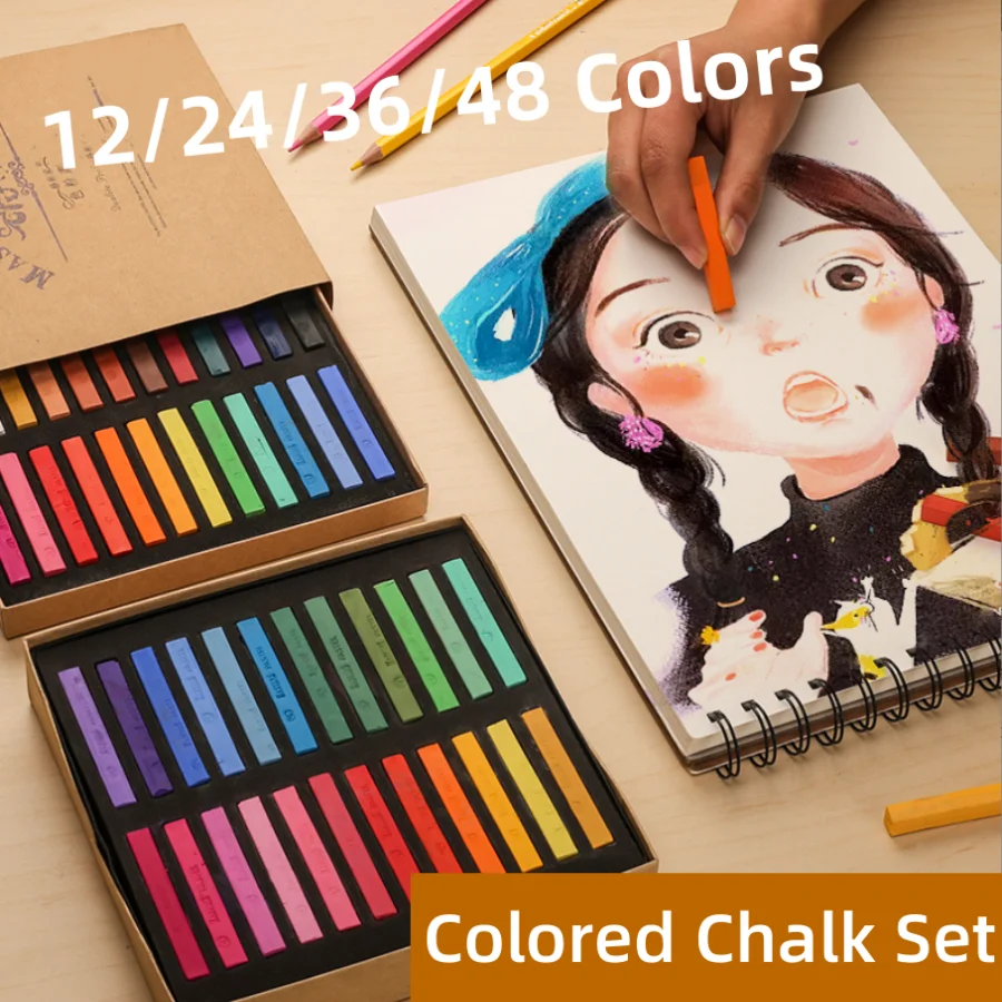 12/24/36/48 Color Colored Chalk Set Suitable for Beginners Painting Pastel Stick Crayons Art School Painting Stationery Supplies