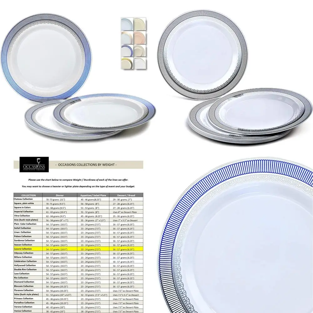 

Тяжелые одноразовые пластиковые тарелки для свадебной вечеринки, упаковка из 120 штук, 7,5 закусок/десерта, дизайн с белой жалюзи, элегантный случай Ess