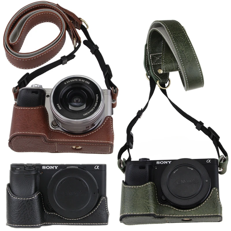 For sony ilce-a6400 a6300 a6100 a6000 pu Camera bag shell, face clip, handle, bottom protective cover, leather