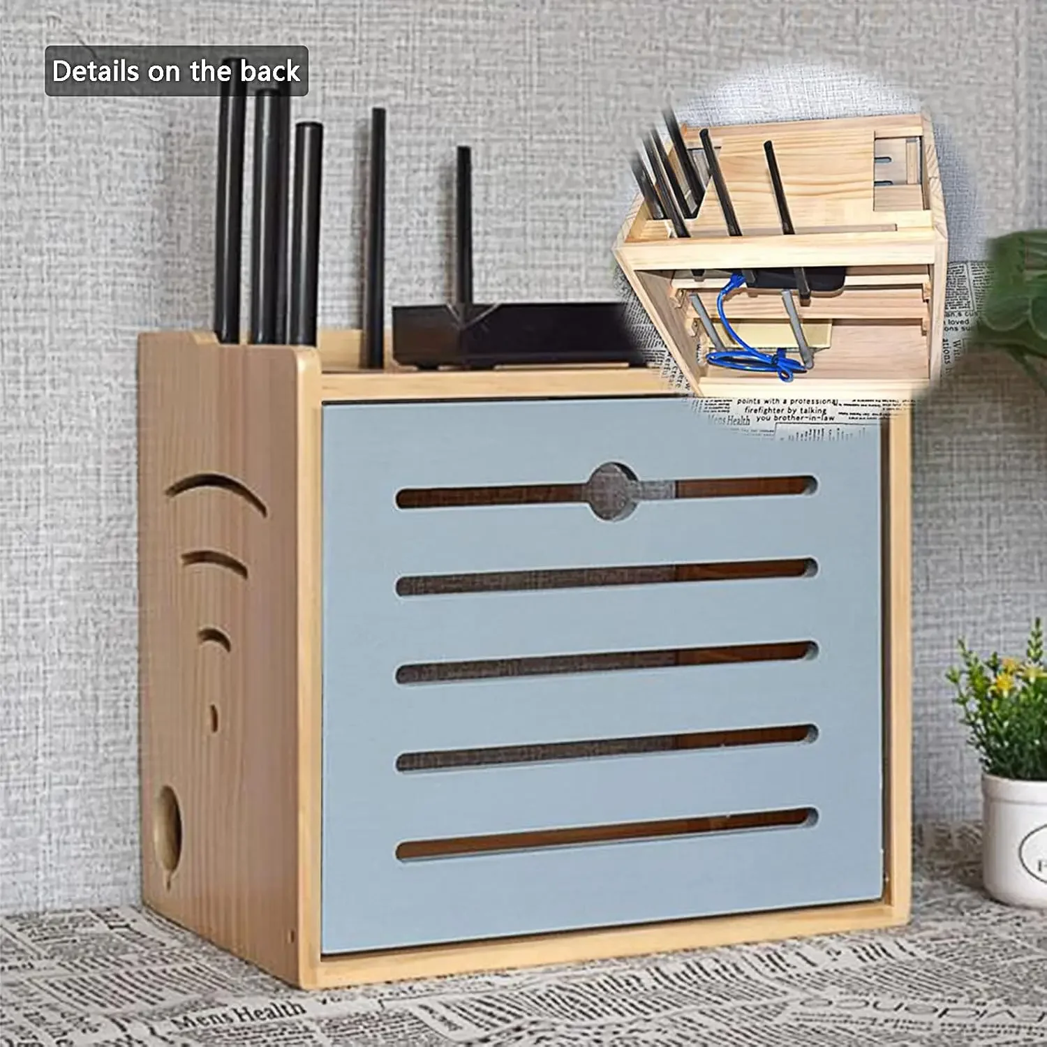 واي فاي راوتر صندوق تخزين جدار الجرف خشب متين إمدادات الطاقة ضوء القط التوصيل صف محور مجلس التشطيب صندوق تخزين مكتبي #6