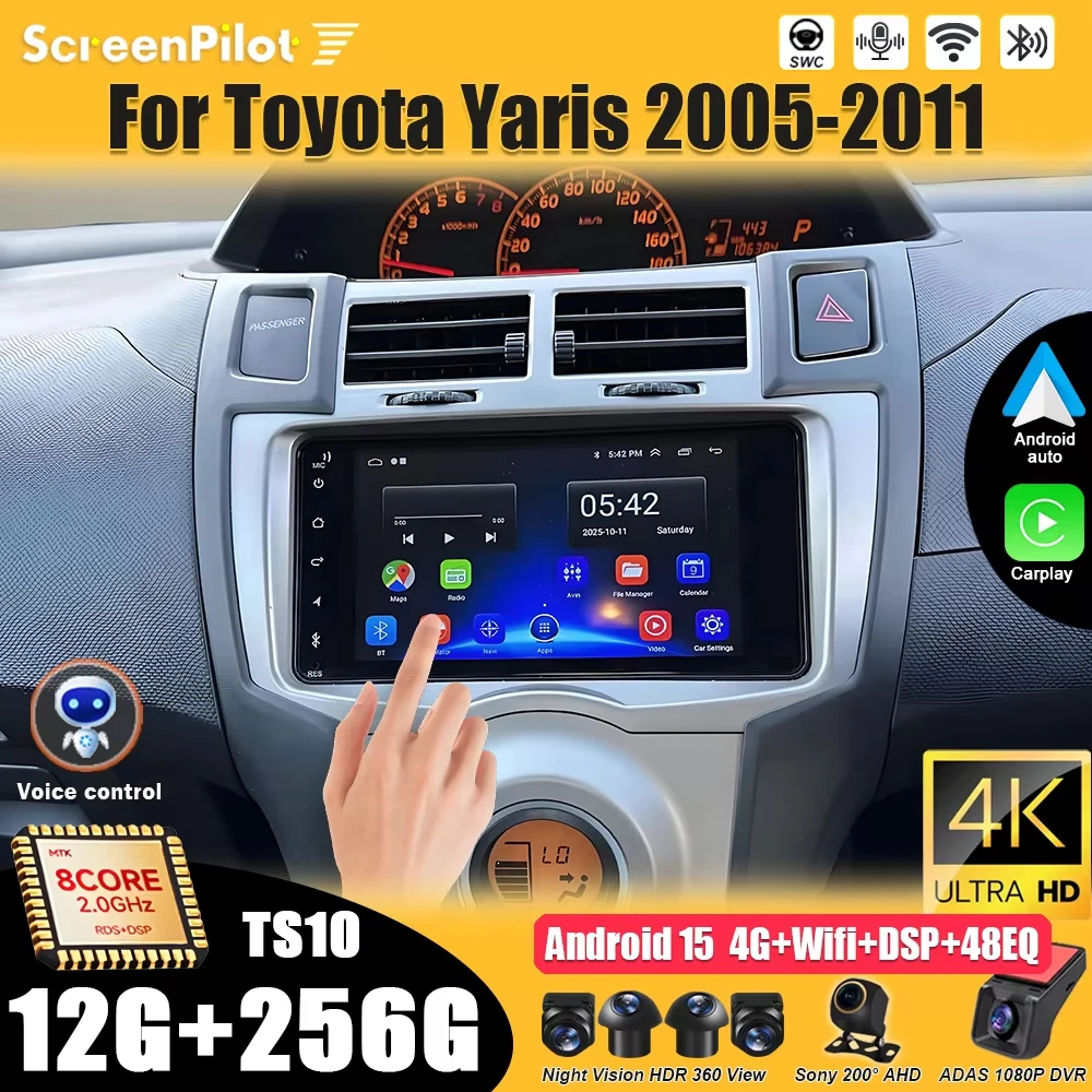 Android 16 Car Radio Player For Toyota Yaris 2005 2006 2007 2008 2009 2010 2011 CarPlay Autoradio Stereo Video Bluetooth WIFI 5G