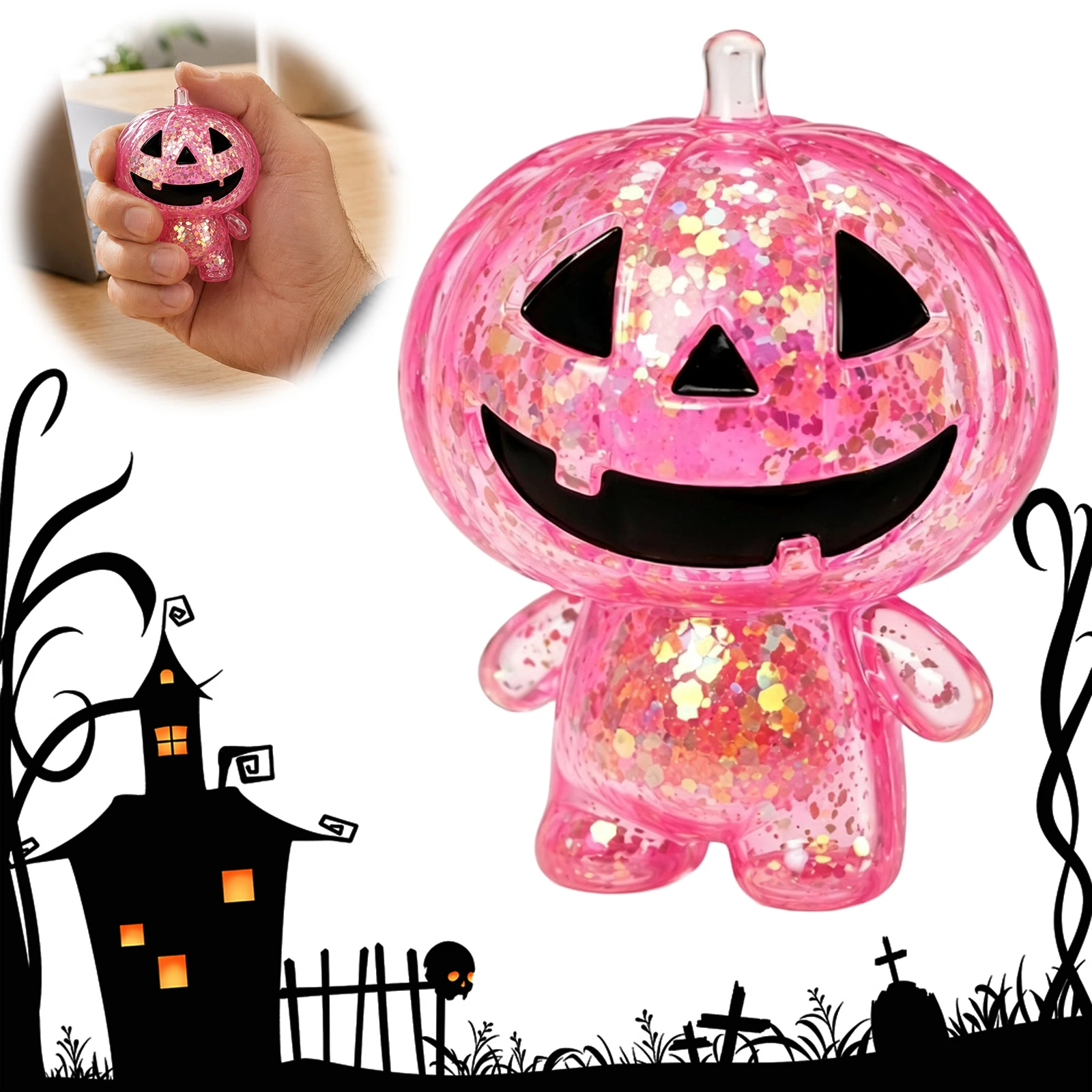 Halloween Pumpkin Stress Ball Slow Rise Glitter Squeeze Toy for Adults