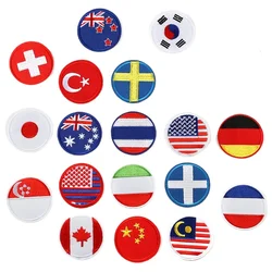 Small Size Round Flag Patch Iron-on Country Banner Italy Shield Emblem France Malta Golden Rim Badge Puerto Rico Flag Appliques