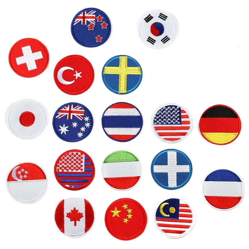Mały rozmiar Okrągła naszywka z flagą Naprasowanka Baner kraju Włochy Emblemat tarczy Francja Malta Odznaka ze złotą krawędzią Puerto Rico Aplikacje z flagą
