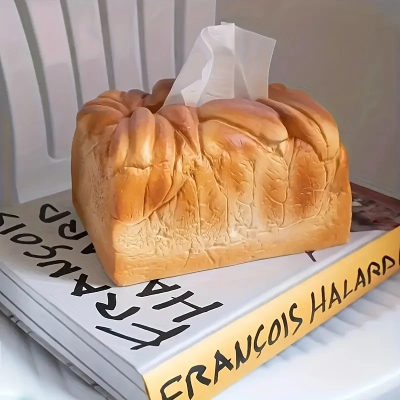 Soft Vinyl Toast Bread Tissue Box, Creative Food Shaped Napkin Holder, Desktop Storage Organizer for Dining Table Car Decor