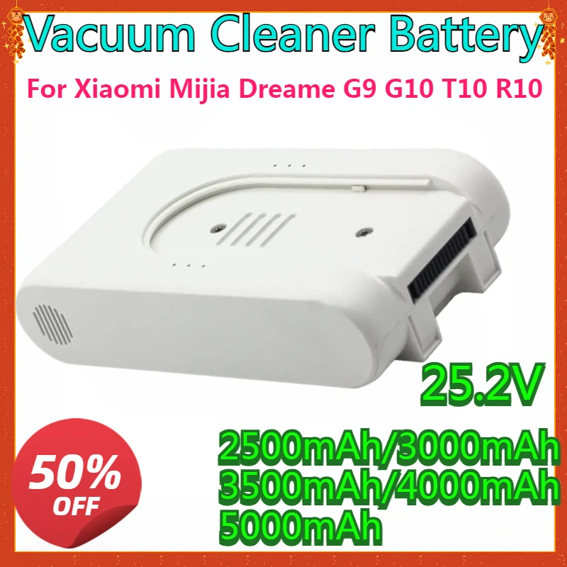 

25.2V 5000mAh Rechargeable Lithium-Ion Battery Pack for Xiaomi Mijia Dreame G9 G10 T10 R10 Wireless Vacuum Cleaner Accessories