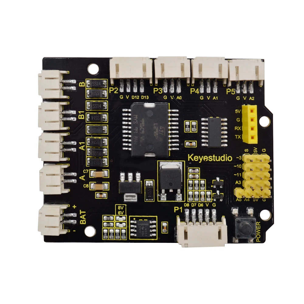 Keyestudio L298P quick connectors Motor Drive Shield For Arduino Extra 2.54mm pin headers 4 fixing holes of 3mm