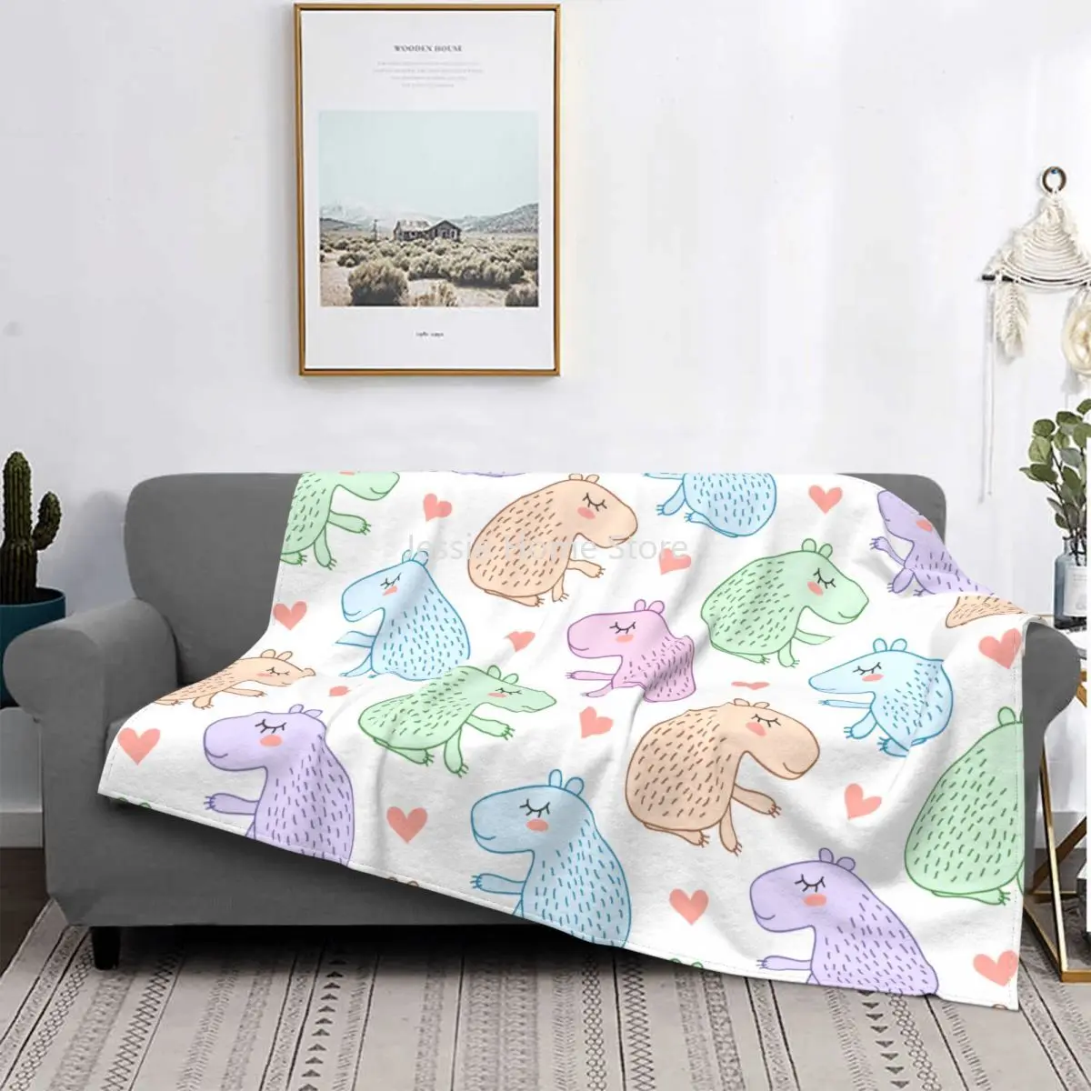 

Capybara Cartoon Plaid Blankets Coral Fleece Plush Winter Colorful Portable Soft Throw Blanket for Home Bedroom Plush Thin Quilt