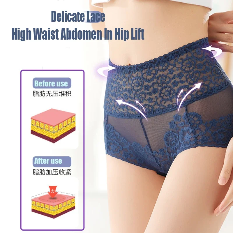 Sexy Lace Underwear Transparent Panties Women High Waist Abdomen in Hip Lift Slimming Briefs Female Lingerie