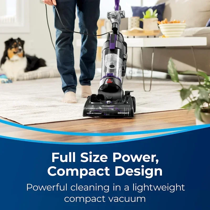 QWABISSELLS CleanView Compact Turbo Upright Vacuum with Quick Release Wand,Full Size Power,Compact Size for Apartments & Dorms