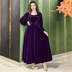 Customized Vintage Evening Party Dresses Lace A-line Pleat Ankle-Length Square Neck Exquisite Prom Gown Velour فساتين سهرة فخمه