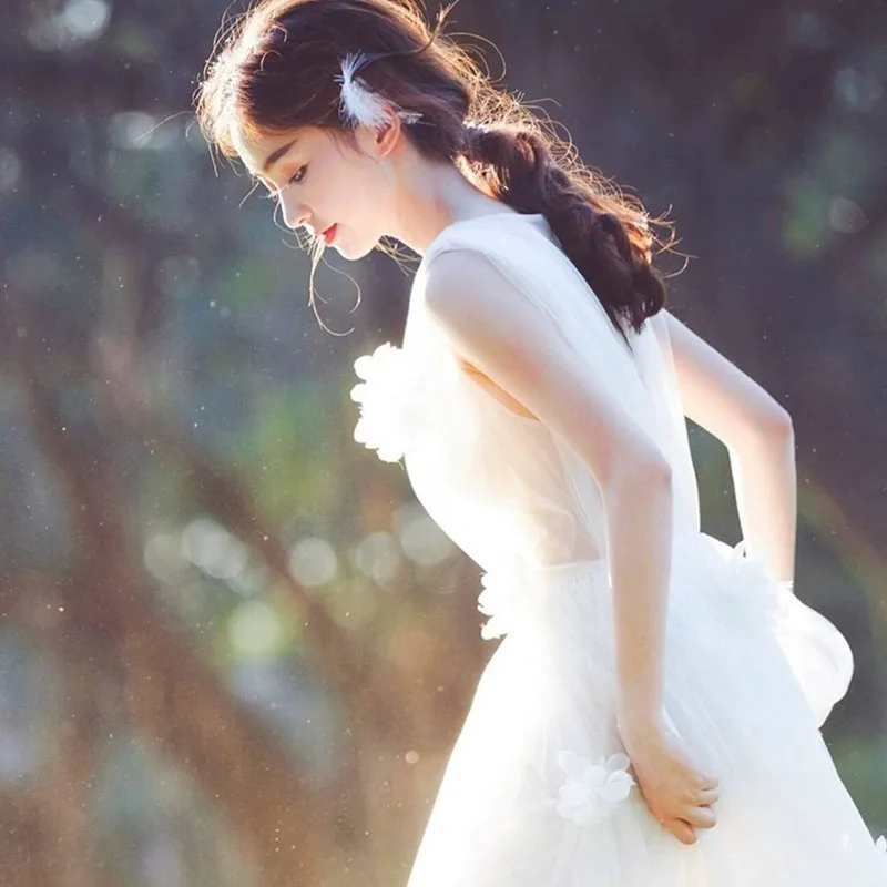 Robe de soirée de mariage pour femmes, douce et Simple, élégante, sans manches, avec des appliques, col en v, longue, robe de bal, ligne a, robes formelles blanches