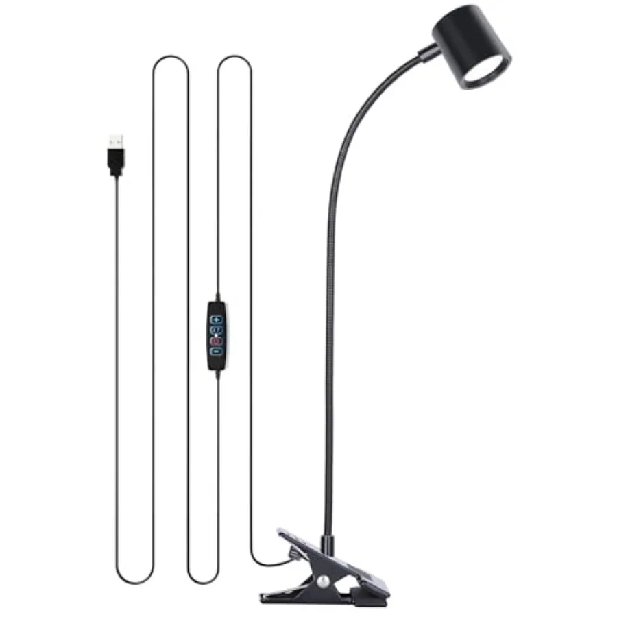 Desk Lamp, USB Clip On Light, Book Lights for Reading at Night, 3 Color Modes, 10 Brightness Clamp Lights, 360° Gooseneck LED R