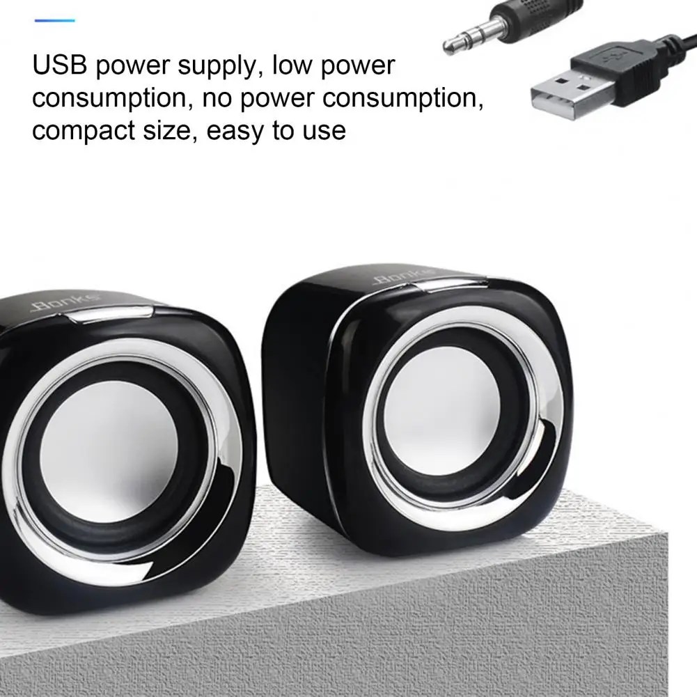 Portable USB Powered Computer Speaker, Par com graves profundos, Mini Wired Sound Box, Subwoofer para Laptop, Desktop, PC
