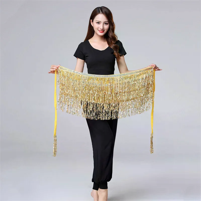 Women's Belly Dance Hip Skirt with Sequins And Tassel Rave Skirt Adult Dance Wear Hip Scarf Accessories for Ladies