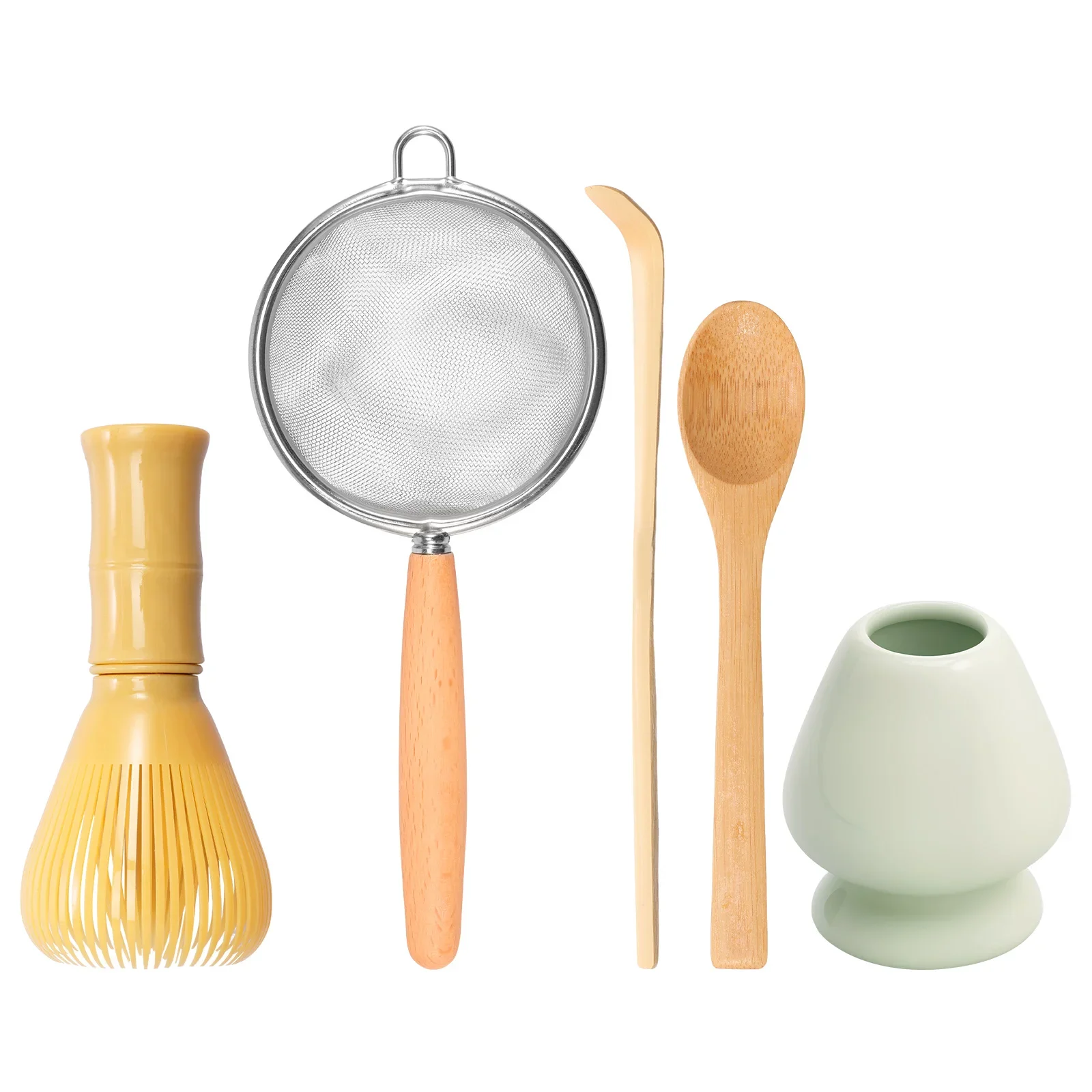 

5 Pcs Matcha Whisk Set Practical Matcha Set Includes Whisk Holder Matcha Whisk Sifter Tea Scoop and Tea Spoon DIY Matcha Making