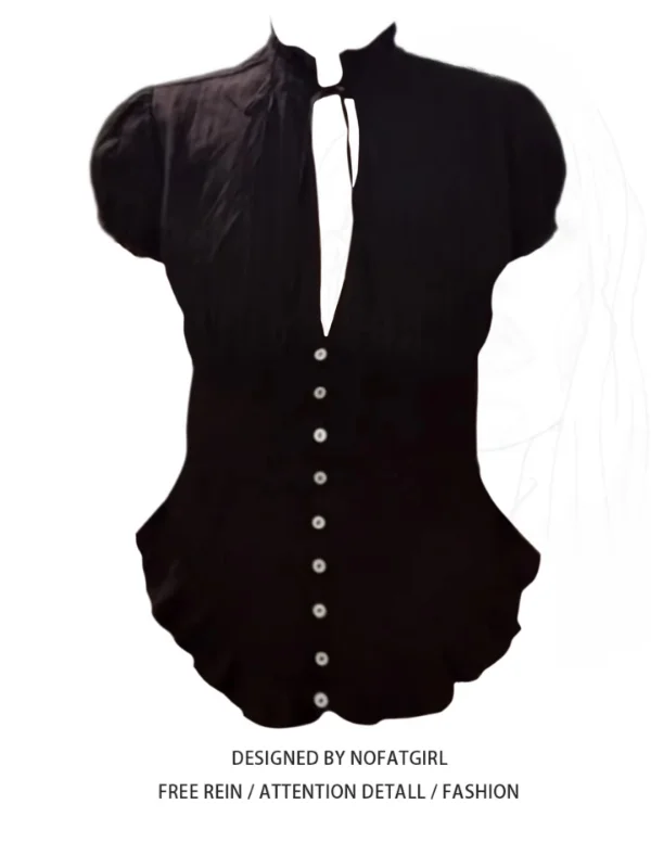 

plus Size Women's Shirt with Bubble Sleeves And Lace Hem Knot Korean Style Polyester Fiber Skin-friendly Breathable