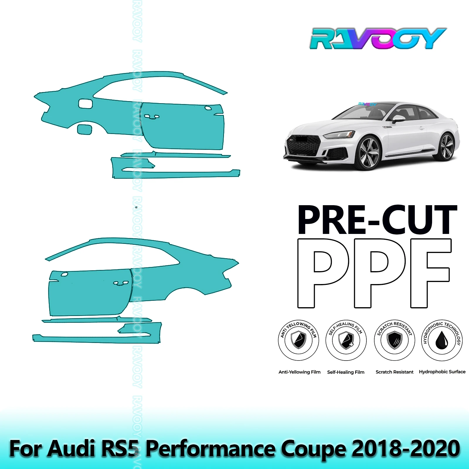 

For Audi RS5 Performance Coupe 2018-2020 8.5mil Clear Matte Pre-Cut PPF Door & A/B Pillar Kit TPU Paint Protection Film Set