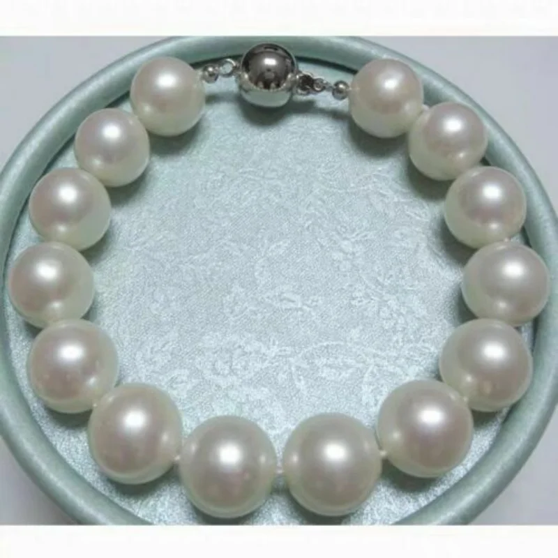 Elegant 12-13mm South Sea Round White Pearl Bracelet 7.5-8