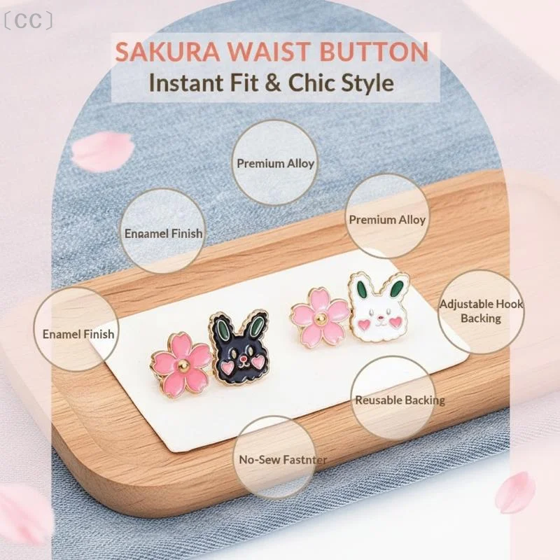 〔CC〕2Pcs Flower Rabbit Waist Adjustment Button Pins Reusable Metal Shank Buckles for Jeans Pants Loose Waist Size Adjustment〔88