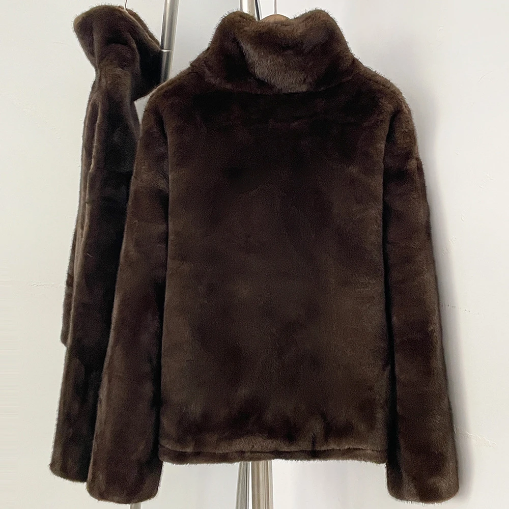 Ladies Quarter‑Zip Faux Fur Pullover Stand Collar Oversized Front Pocket Casual Plush Outer Top